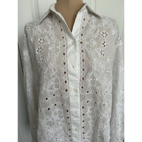 Madewell $148 Embroidered Oversized Button-Up Shirt Blouse White Size S #NU457 - Picture 8 of 15